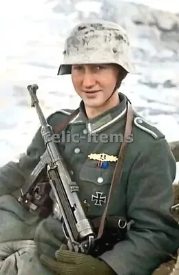 Ww2 Picture Photo German Soldier With Mp-40 And Winter Cammo Helmet 6552 • $5.90