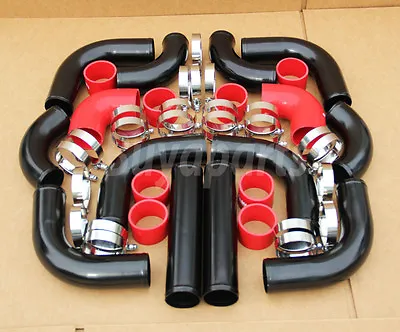 12pcs Aluminum Turbo Intercooler Black Piping Kit Eclipse Talon Evo 3000gt 4g63 • $126.44