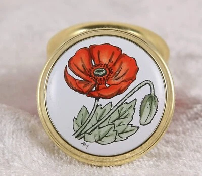 $23.24 • Buy Crummles Small Enamel Pill Box Trinket Pot Poppy Design Half Inch Tall