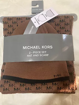 NWT MICHAEL KORS Men's Hat & Scarf 2pc. Set Reversible Caramel/Black One Size • $25