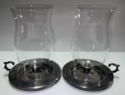 Vintage 8” Hurricane Candle Stick Holders Silverplated Set Of 2 • $29.99