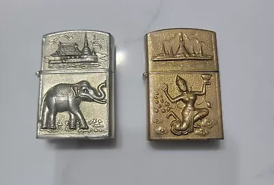 Vietnam War Period Pair Of Thailand Made Lighters Siam Sterling & Brass Zippo  • $45