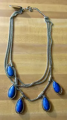 New $49 MACYS ALFANI Silver Tone Blue Necklace Multi Chain Rhod Cozml Drnk Tower • $19.95