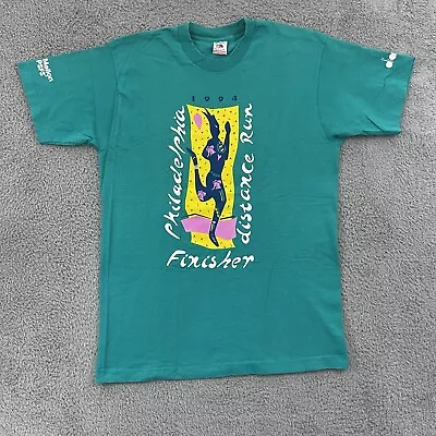 Vintage Philadelphia Distance Run T-Shirt Adult L Teal Single Stitch 90s Art USA • $19.95