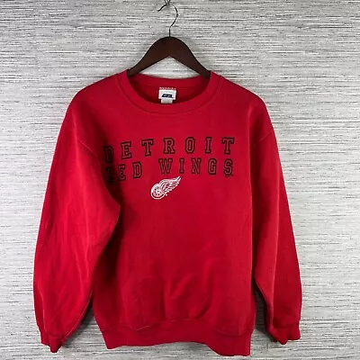 VINTAGE Detroit Red Wings Swaetshirt Mens Medium Red Crewneck Spell Out NHL Logo • $13.39