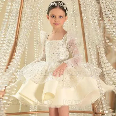 Fashion Flower Girls Wedding Long Sleeves Dress Sequins Kids Pageant Bridesmaid • $79.90