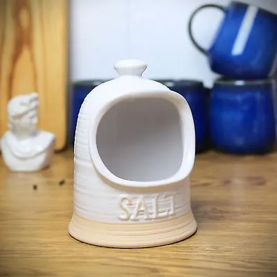 Stoneware Salt Pig Dispenser Cellar Canister Pot Pinch Kitchen Natural Design • £11.75