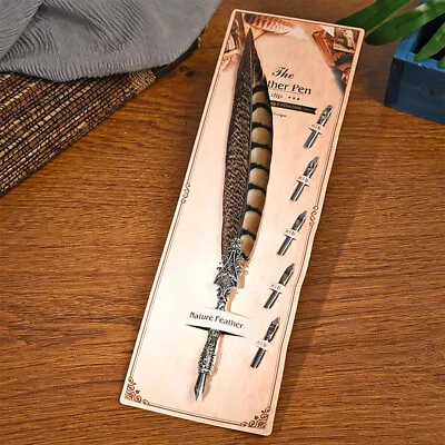 Classical Vintage Feather Fountain Pen Calligraphy Quill Dip Pen Decor Gift YEK • $7.72