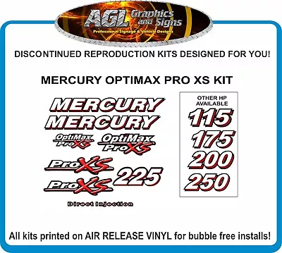 MERCURY OPTIMAX 225 XS Outboard Decal Kit  Reproduction  250 175 200 • $58.87