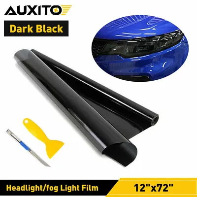 $10.99 • Buy Glossy Headlight Taillight Fog Light Vinyl Sticker Tint Film 12 X72  Dark Black