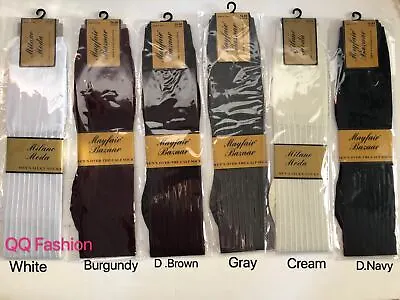 Mens Over The Calf 100% Stretch Nylon Thick&Thin Silky Ribbed Dress Socks S-5 • $5.95