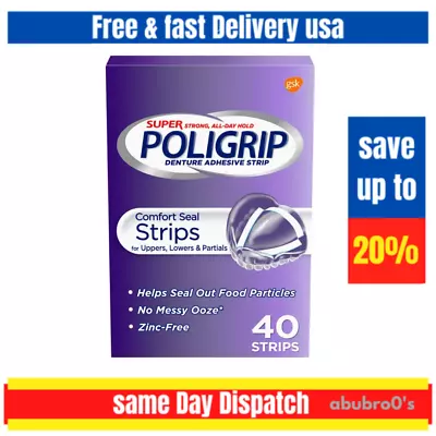 Super Poligrip Comfort Seal Denture And Partials Adhesive Strips 40 Count New. • $11.99