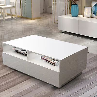 High Gloss Coffee End Table LED Light Living Room 4 Storage Drawer Black/White • $76.95