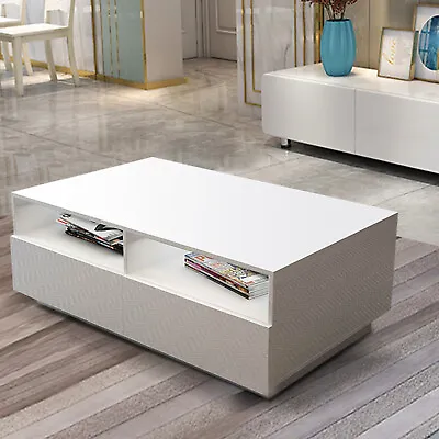 $105 • Buy High Gloss LED Light Coffee Table Rectangular Living Room Table With 4 Drawers