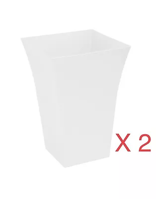 2 X Large White Milano Tall Planter Square Plastic Garden Flower Plant Pots • £16.95