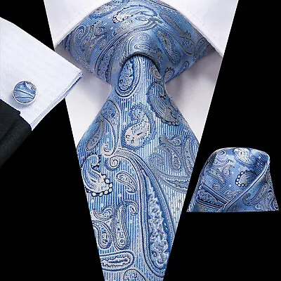 £9.99 • Buy Classic Mens Wedding Tie Hanky Cufflink Set UK Silk Necktie Formal Business Gift