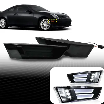 LED Strip Front Bumper Side Marker Lights Smoke For 2003-2007 Infiniti G35 2DR • $15.29