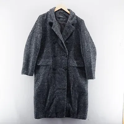 Vero Moda Womens Coat Large Grey Black Button Up Wool Tweed Long Overcoat • $28.08