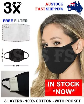 Cotton Face Mask Fabric Washable Unisex Mouth Masks Protective Reusable 3 Layers • $9.95