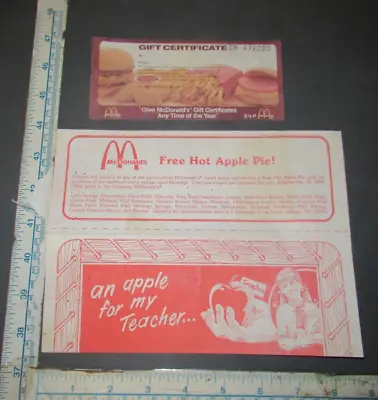 Vintage McDonalds Free Apple Pie For Teacher & 50 Cent Gift Certificates Coupons • $20