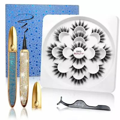 Magic Lashes Kit 7 Pairs 3D Reusable Eyelashes & Waterproof Eyeliners W/ Tweezer • $12.50