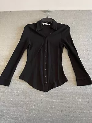 $7.55 • Buy Zara Button Up Blouse Size M Black Collared Casual Classic