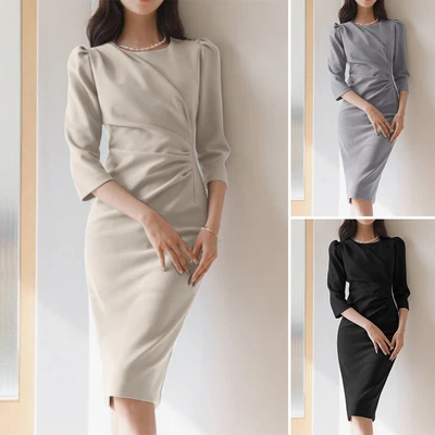 $31.83 • Buy ZANZEA Womens 3/4 Sleeve A Line Skinny Dress Fashion Plain Evening Wedding Dress