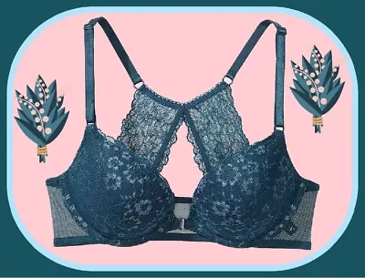 38B TEAL SHINE Lace Front Close Extreme Lift Victorias Secret Plunge PU UW Bra • $39.99