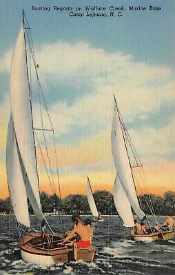 Boating Regatta  Wallace Creek Marine Base Camp Lejeune NC Vtg 1930's Postcard • $17.50