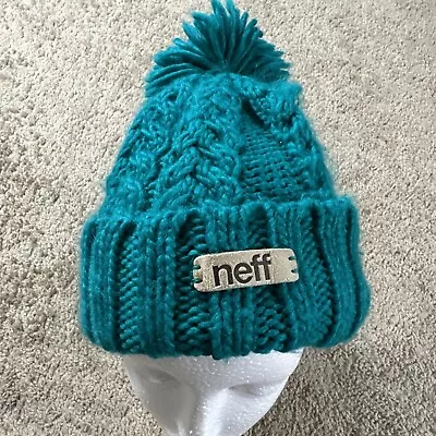 Neff Beanie Hat Cap Womens Adult One Size Green Pom Pom Knitted • £8.19