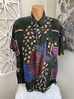 VTG Robert Stock Wild Purple Abstract Print Silk Shirt Mens Size Xl • $2.98