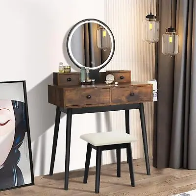 4 Drawers Vanity Table Set Makeup Dressing Table Desk With LED Mirror And Stool • $129.90