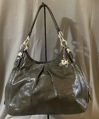 Coach Dark Grey Patent Leather Hobo Bag Preloved • £67.46