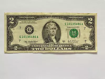 USA Real Money $2 Paper Money TWO DOLLARS Serial Number G 10135486 A Dollar 2003 • $14.99