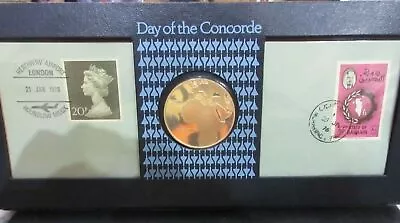 £69.99 • Buy 1976 Day Of The Concorde Hallmarked 1oz 22CT GOLD ON Silver MEDAL JOHN PINCHES