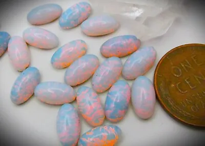 16 Vintage Pin Fire Opals 10x5 Mm Oval Art Glass Loose Cabochons Flatback Foiled • $5.99