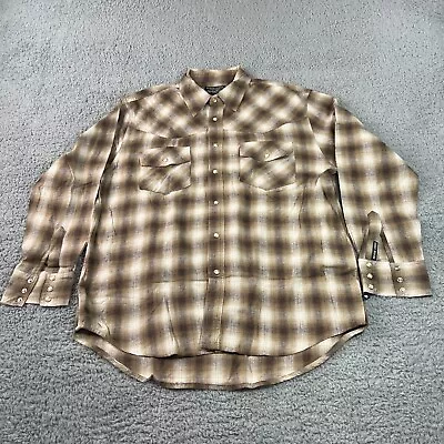 Moose Creek Shirt Mens Large Pearl Snap Western Flannel Long Sleeve Plaid Brown • $19.99