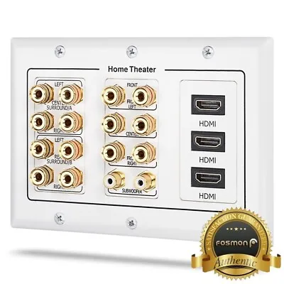 Fosmon 3Gang 7.2 Surround Sound 7 Pair Gold Binding Post Distribution Wall Plate • $24.98