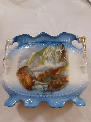 VTG Small Austrian Porcelain Double Handled Hand Painted Mountain Scene Vase  • $15