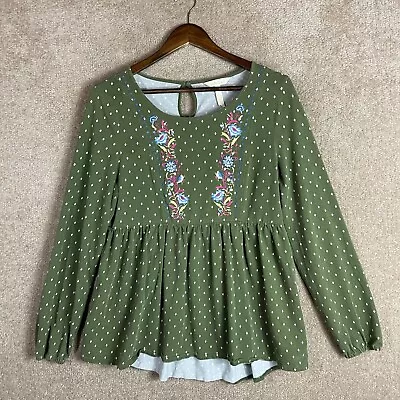 Matilda Jane Through Generations Peplum Top Womens Size Small Green Embroidered • $6.25