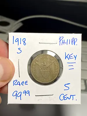 1918 S Philippines 5 Centavos Key Date Rare High Grade • $99.99