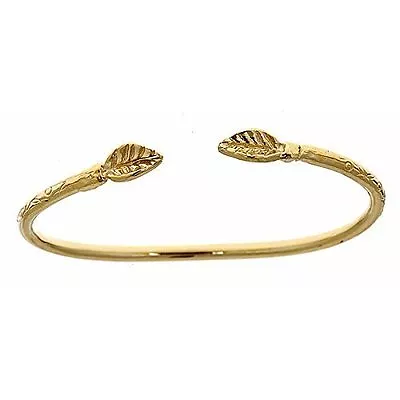 14K Yellow Gold BABY West Indian Bangle W. Leaf Ends • $858