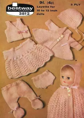 Vintage Doll Knitting Copy Pattern Traditional Layette Pram Set With Hooded Cape • $6