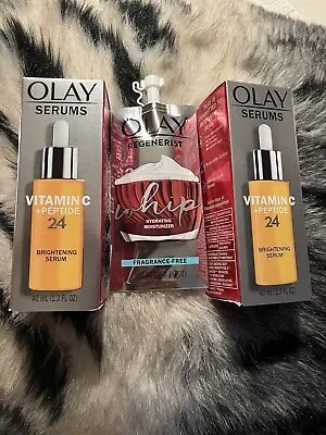 Olay Vitamin C+ Peptide 24 Brightening Serum 13oz 2pk Plus Whip Hydrating Sample • $66.66