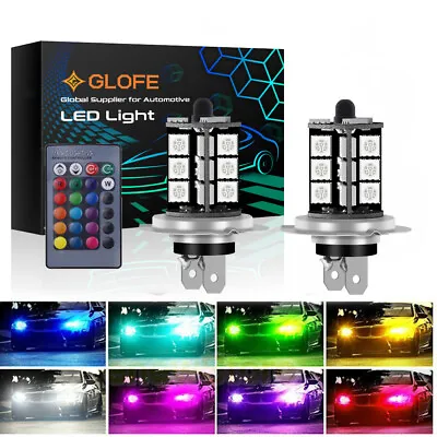 2PCS RGB H7 Car LED Fog Lights Bulb 27SMD-5050 Color Changing Remote Contro • $17.98