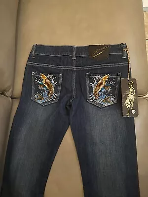 Ed Hardy By Christian Audigier Unisex Blue Jeans  Zip Fly NWOT Koi Fish • $99.99
