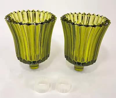 VTG Homco Votive Peg Ribbed Sawtooth Candle Holders Forest Green Glass Lot Of 2 • $14.65