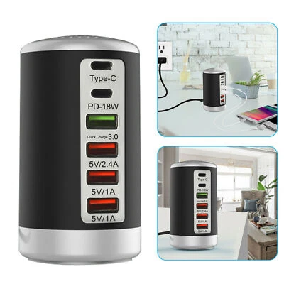 $32.98 • Buy Multi 6 Port USB Charging Station Hub Tower Desktop Cell Phone Charger Organizer