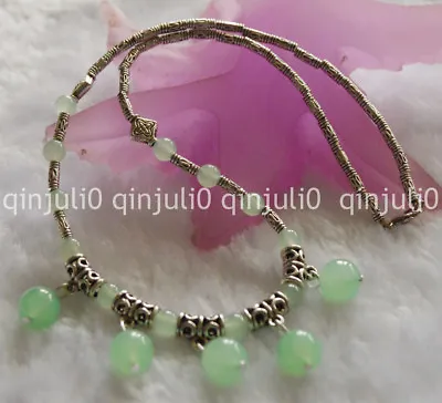 £4.79 • Buy Natural 6-10mm Green Jade Round Beads Pendants & Tibet Silver Necklace 18 Jn457