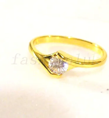 Solitaire Simulated Diamond Ring Engagement 24K Yellow Gold Plated Size  N P UK • £13.84